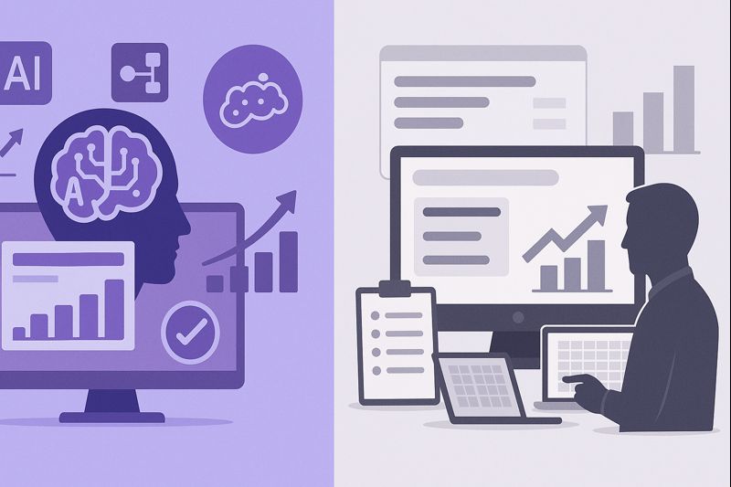 Google Ads AI vs manual campaigns comparison showing automation, smart bidding, and control differences