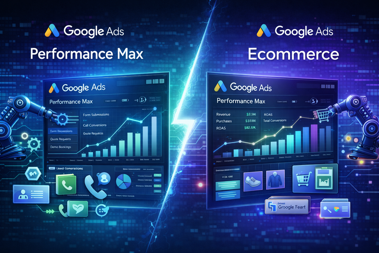 Performance Max for lead generation vs ecommerce comparison in Google Ads 2026