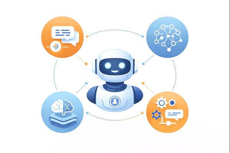 Core components of conversational AI including NLP NLU NLG and machine learning
